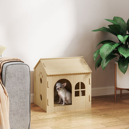 Indoor dog and cat house, oak, screw-free assembly