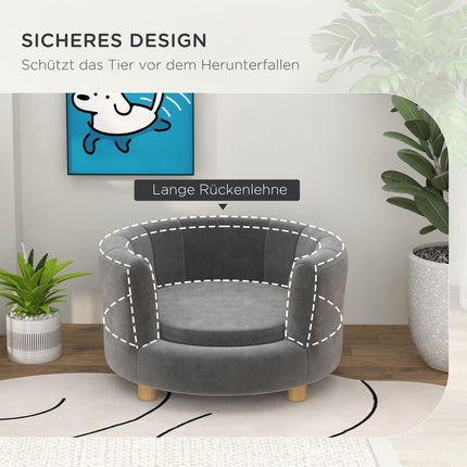 Waschbares graues Hundesofa mit Rückenlehne und Holzbeinen