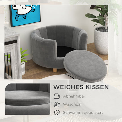 Waschbares graues Hundesofa mit Rückenlehne und Holzbeinen