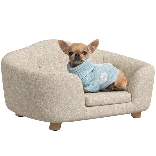 Plüsch-Hundesofa mit Kissen, Kiefernholzrahmen, cremeweiß