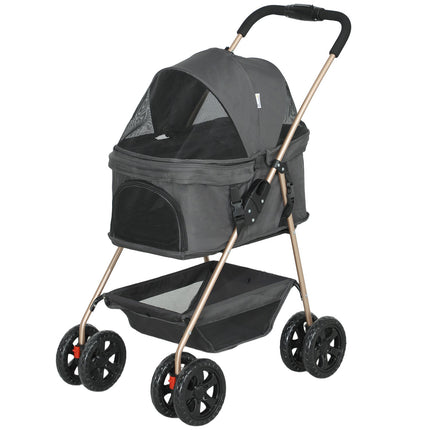 Zusammenklappbarer 3-in-1-Tierkinderwagen mit 360°-Rädern, grau