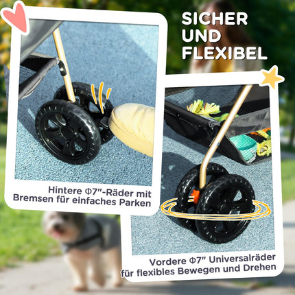 Zusammenklappbarer 3-in-1-Tierkinderwagen mit 360°-Rädern, grau