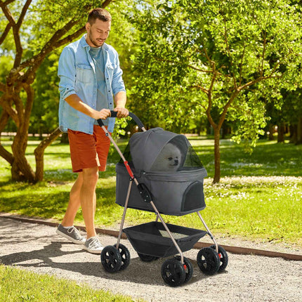 Zusammenklappbarer 3-in-1-Tierkinderwagen mit 360°-Rädern, grau
