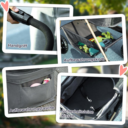 Zusammenklappbarer 3-in-1-Tierkinderwagen mit 360°-Rädern, grau