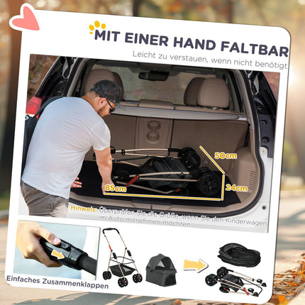 Zusammenklappbarer 3-in-1-Tierkinderwagen mit 360°-Rädern, grau