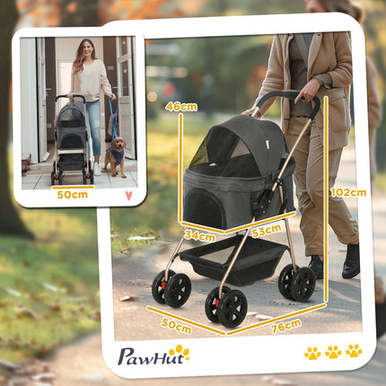 Zusammenklappbarer 3-in-1-Tierkinderwagen mit 360°-Rädern, grau