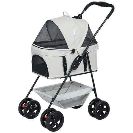 Zusammenklappbarer 3-in-1 Tierkinderwagen mit 360°-Rädern, hellgrau