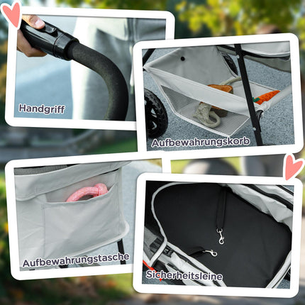Zusammenklappbarer 3-in-1 Tierkinderwagen mit 360°-Rädern, hellgrau