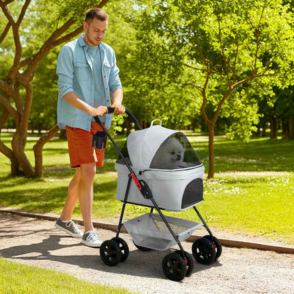 Zusammenklappbarer 3-in-1 Tierkinderwagen mit 360°-Rädern, hellgrau