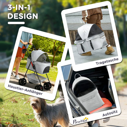Zusammenklappbarer 3-in-1 Tierkinderwagen mit 360°-Rädern, hellgrau