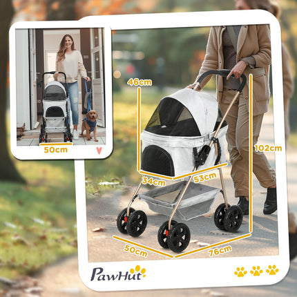 Zusammenklappbarer 3-in-1 Tierkinderwagen mit 360°-Rädern, hellgrau