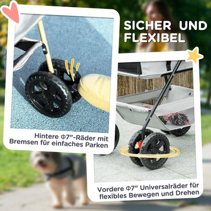Zusammenklappbarer 3-in-1 Tierkinderwagen mit 360°-Rädern, hellgrau