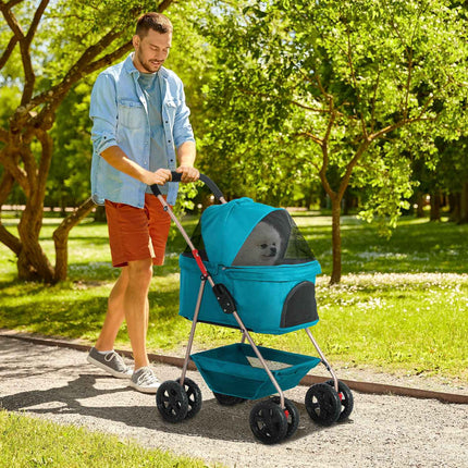 Zusammenklappbarer 3-in-1 Hunde- und Katzenbuggy mit Getränkehalter