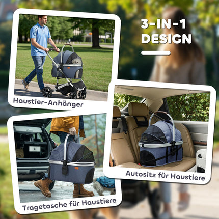 Faltbarer 3-in-1 Tierkinderwagen, 10 kg Fassungsvermögen, blau