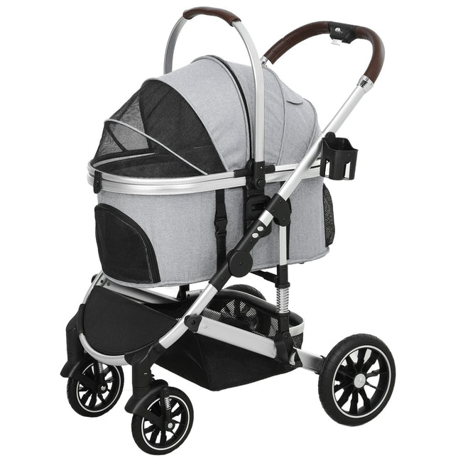 Collapsible 3-in-1 pet carriage with cushions and mesh window