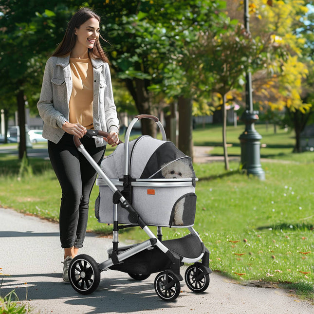 Collapsible 3-in-1 pet carriage with cushions and mesh window