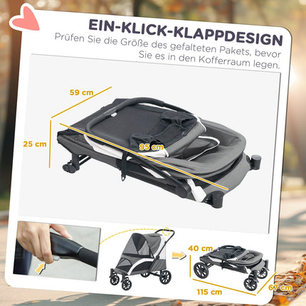 Zusammenklappbarer Tierwagen für große Hunde und Katzen bis 30 kg