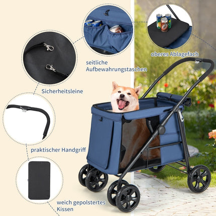 Hondenbuggy opvouwbaar tot 40 kg hondenkar met kussen 106 x 63 x 103 cm blauw