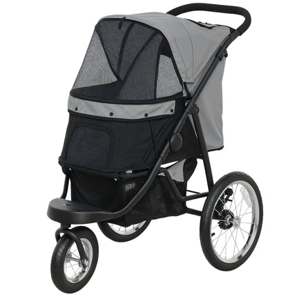 Zusammenklappbarer Hunde- und Katzenbuggy, 3-rädrig, bis 10 kg, grau