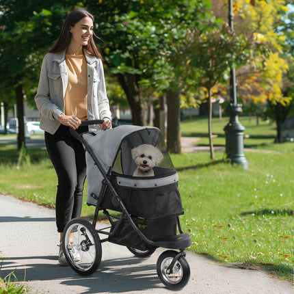 Zusammenklappbarer Hunde- und Katzenbuggy, 3-rädrig, bis 10 kg, grau