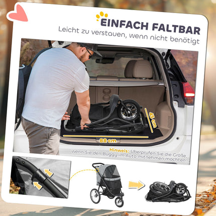 Zusammenklappbarer Hunde- und Katzenbuggy, 3-rädrig, bis 10 kg, grau