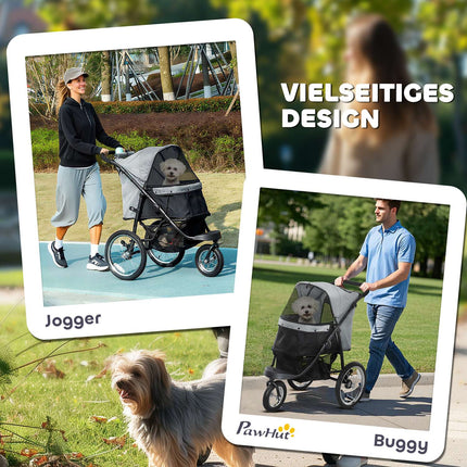 Zusammenklappbarer Hunde- und Katzenbuggy, 3-rädrig, bis 10 kg, grau