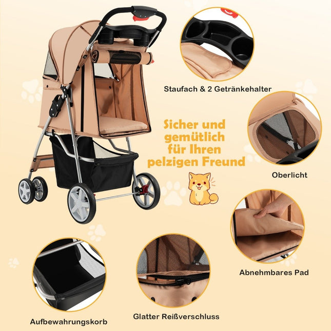 Hundebuggy Haustiere Buggy bis 15 kg 81 x 45 x 101 cm Beige