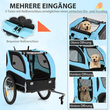 Hundeanhänger für Fahrrad Tieranhänger fürs Fahrrad 40 kg Tragkraft blau