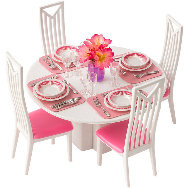 Puppenhaus-Esszimmer-Set mit Tisch, Stühlen, Geschirr – 43 Teile