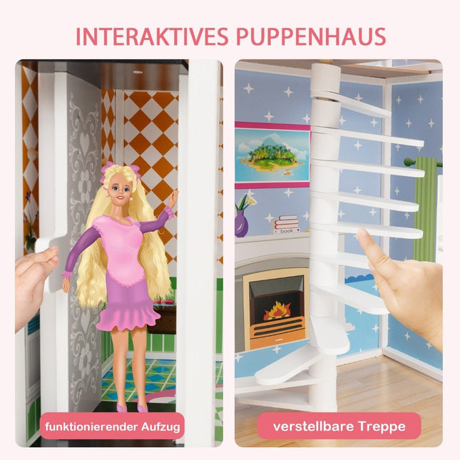 Puppenhaus Holzpuppenhaus mit Möbeln &amp; Zubehör 3-stöckiges Puppenhaus Spielzeug 80 x 33 x 114 cm