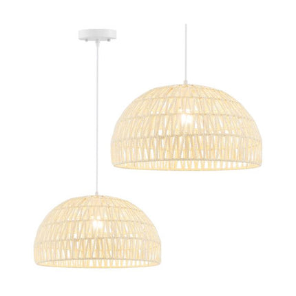 Pendelleuchte aus Papier mit Kuppelform, verstellbares Seil, Beige