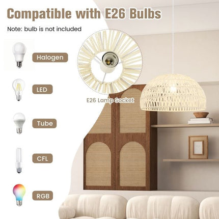 Pendelleuchte aus Papier mit Kuppelform, verstellbares Seil, Beige