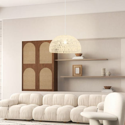 Pendelleuchte aus Papier mit Kuppelform, verstellbares Seil, Beige