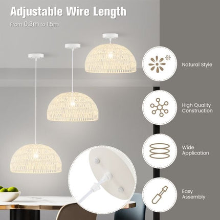 Pendelleuchte aus Papier mit Kuppelform, verstellbares Seil, Beige