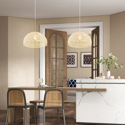 Pendelleuchte aus Papier mit Kuppelform, verstellbares Seil, Beige
