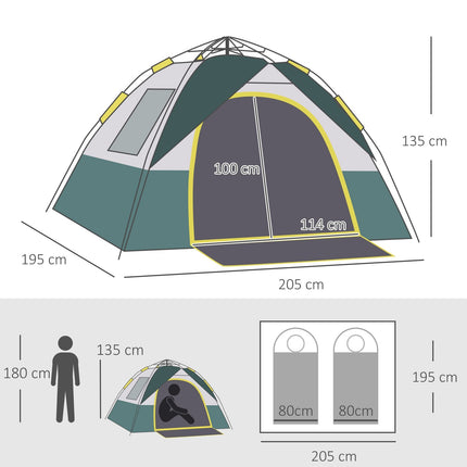 3-Personen-Kuppelzelt, wasserdichtes Polyester, grün, 205x195x135cm