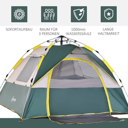 3-Personen-Kuppelzelt, wasserdichtes Polyester, grün, 205x195x135cm