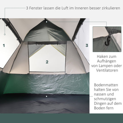 3-Personen-Kuppelzelt, wasserdichtes Polyester, grün, 205x195x135cm