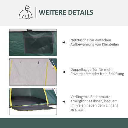 3-Personen-Kuppelzelt, wasserdichtes Polyester, grün, 205x195x135cm