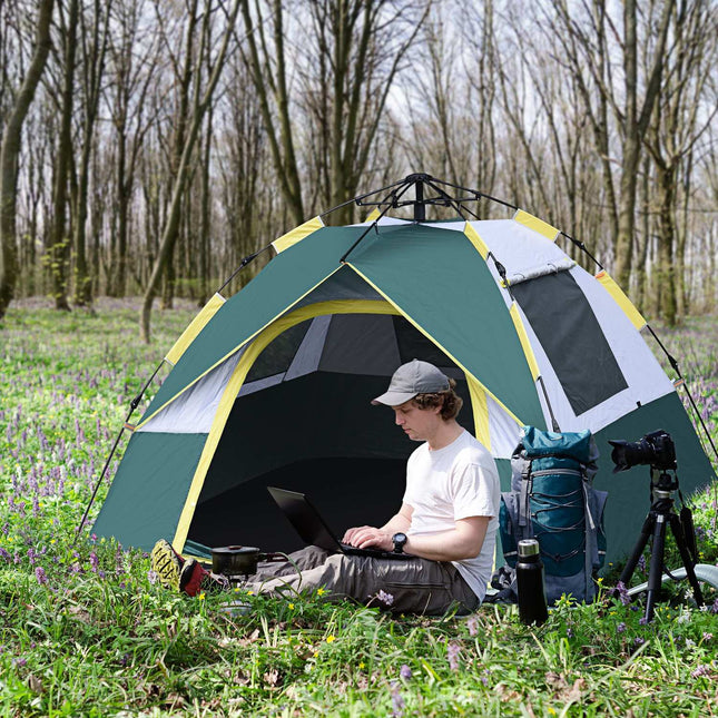 3-Personen-Kuppelzelt, wasserdichtes Polyester, grün, 205x195x135cm