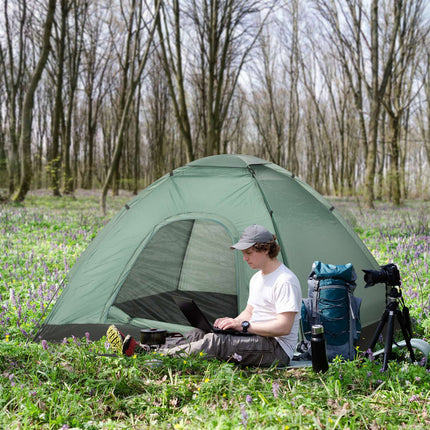 Koepeltent voor 2 personen, lichtgewicht, stabiele, waterdichte familietent met deur- en raampakzak, haken, kampeertent met 2000 mm waterkolomtent voor kamperen, reizen, trekking, tuin
