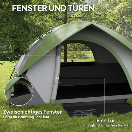 Kuppelzelt für 2 Personen, leichtes, stabiles, wasserdichtes Familienzelt mit Tür und Fenster, Packtasche, Haken, Campingzelt mit 3000 mm Wassersäule, Zelt für Camping, Reisen, Trekking, Garten