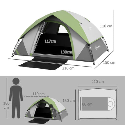 Kuppelzelt für 2 Personen, leichtes, stabiles, wasserdichtes Familienzelt mit Tür und Fenster, Packtasche, Haken, Campingzelt mit 3000 mm Wassersäule, Zelt für Camping, Reisen, Trekking, Garten