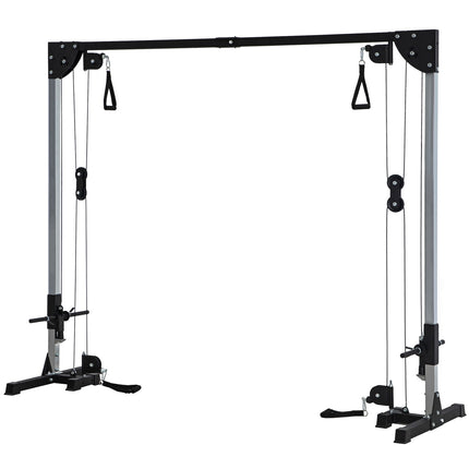 Kabelzug-Kraftstation für Zuhause, Gewichte bis 50 kg Last pro Seite einlegbar, Kabelzugstation mit Griffen, freistehender Kabelzugturm für Übungen Home Gym 245 x 207 cm