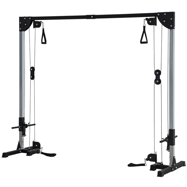 Kabelzug-Kraftstation für Zuhause, Gewichte bis 50 kg Last pro Seite einlegbar, Kabelzugstation mit Griffen, freistehender Kabelzugturm für Übungen Home Gym 245 x 207 cm