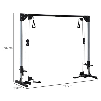 Kabelzug-Kraftstation für Zuhause, Gewichte bis 50 kg Last pro Seite einlegbar, Kabelzugstation mit Griffen, freistehender Kabelzugturm für Übungen Home Gym 245 x 207 cm