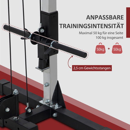 Kabelzug-Kraftstation für Zuhause, Gewichte bis 50 kg Last pro Seite einlegbar, Kabelzugstation mit Griffen, freistehender Kabelzugturm für Übungen Home Gym 245 x 207 cm