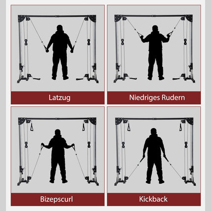 Kabelzug-Kraftstation für Zuhause, Gewichte bis 50 kg Last pro Seite einlegbar, Kabelzugstation mit Griffen, freistehender Kabelzugturm für Übungen Home Gym 245 x 207 cm