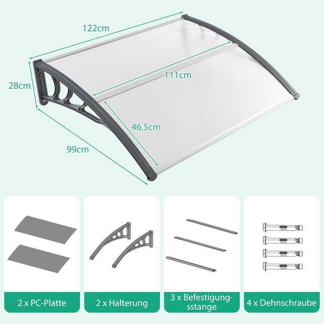 Vordach 122x99 cm – Grau/Silber, Wetterfest