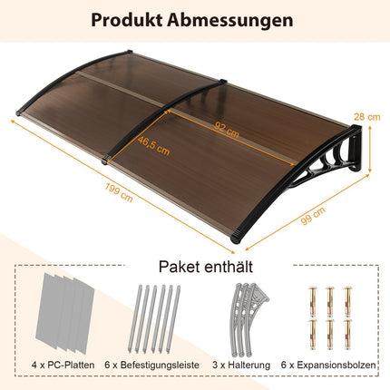 Door Canopy 199x99 cm, Aluminum, Weather Resistant